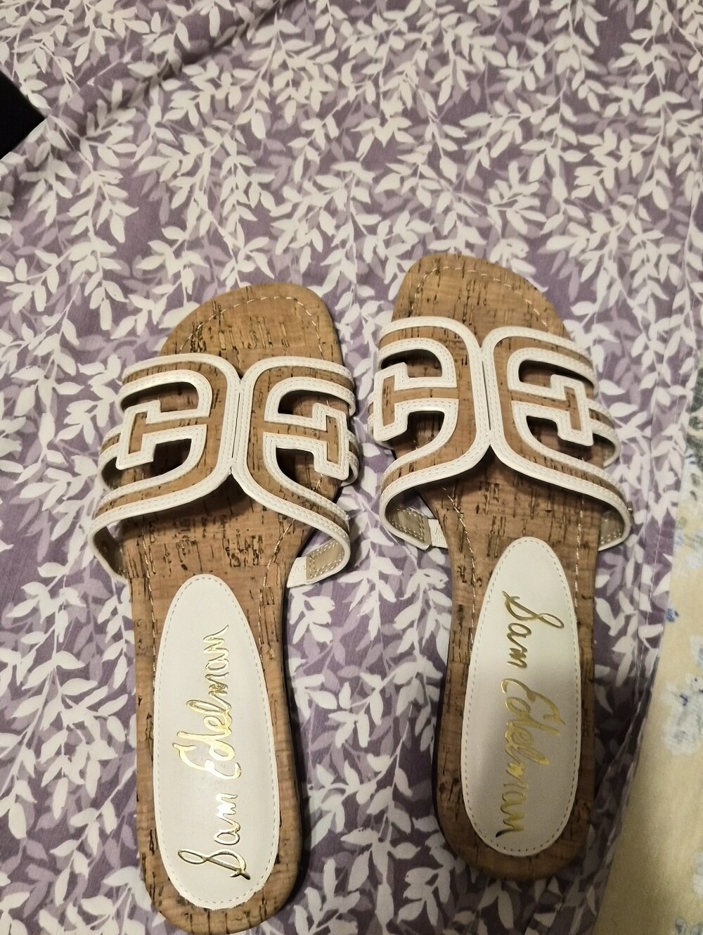 SAM EDELMAN Women's Cork Slide Sandals with White Strappy Upper